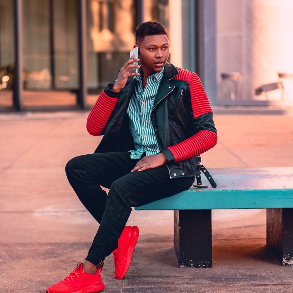 Red and Black Leather Biker Jacket